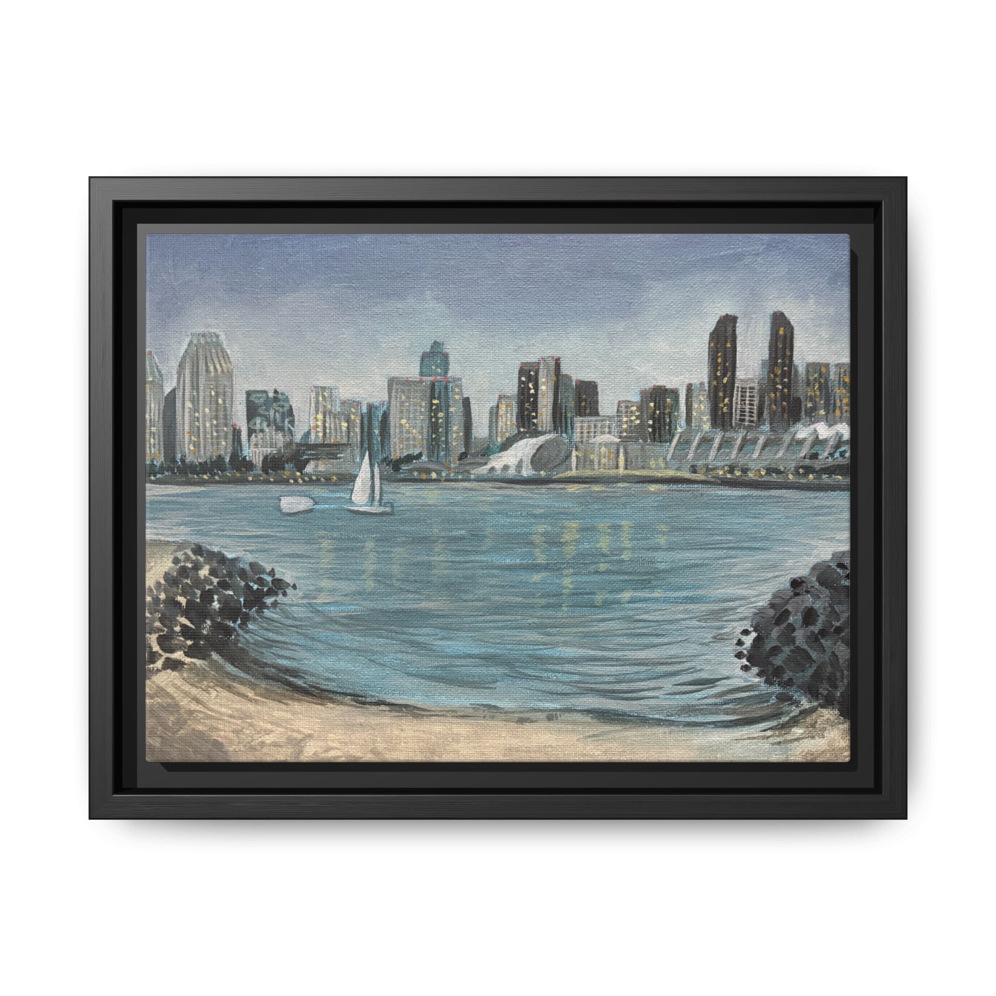 San Diego Skyline - Pushing The Art Framed Canvas