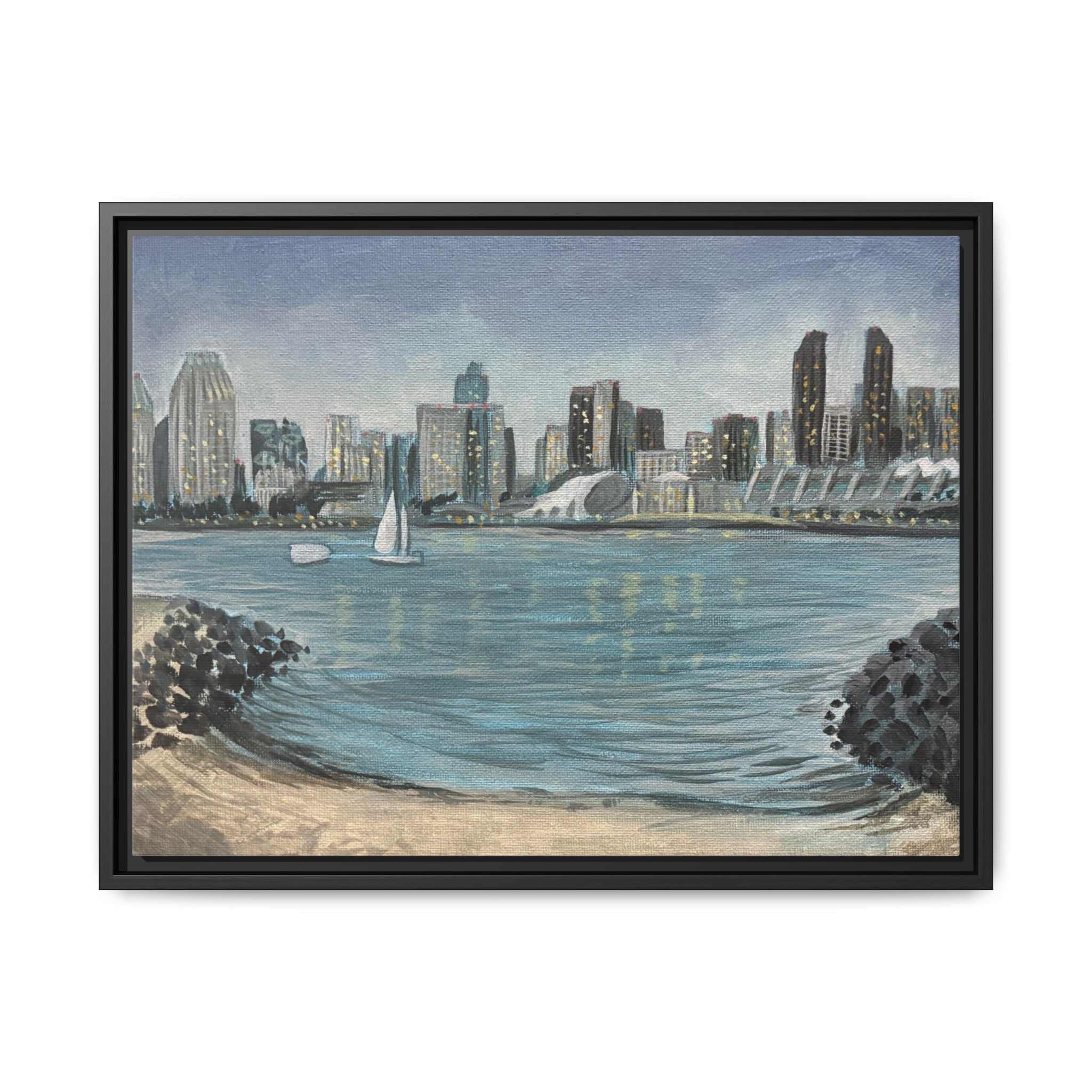 San Diego Skyline - Pushing The Art Framed Canvas
